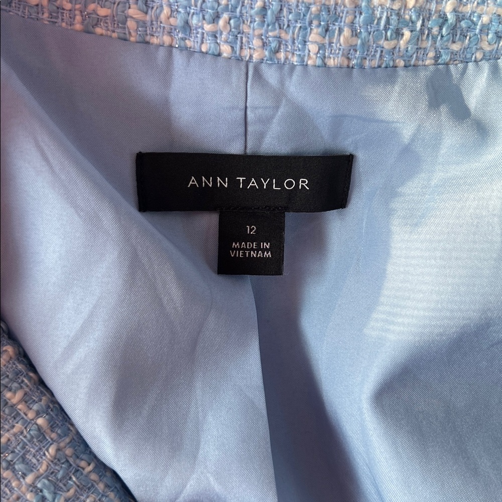 ANN TAYLOR BLUE WHITE TWEED THE GREENWICH BLAZER JACKET size 12 - Picture 5 of 7